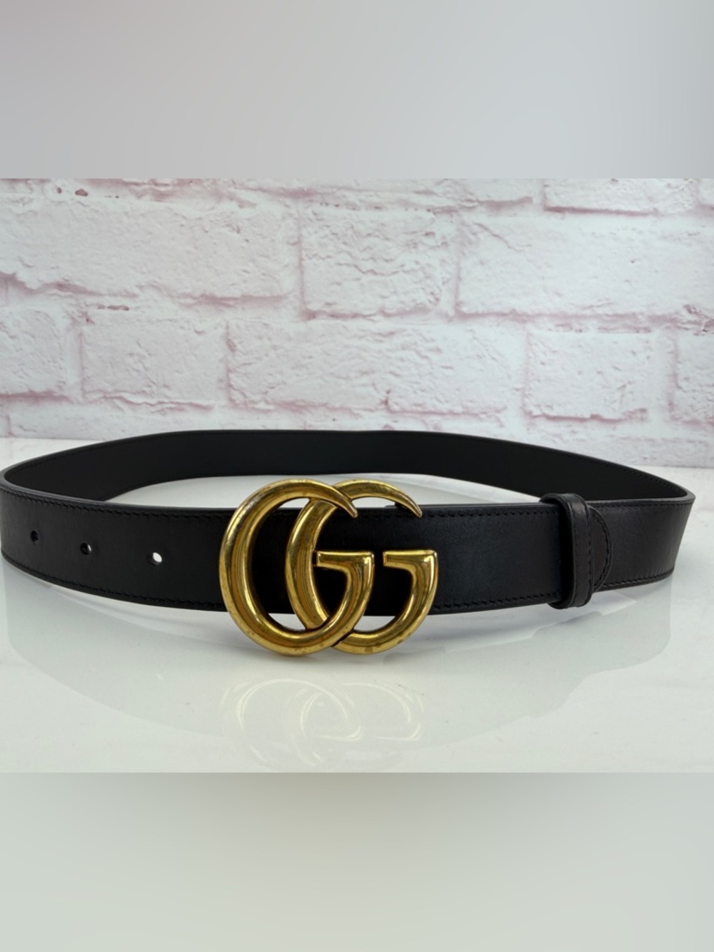 Authentic Gucci Slim Leather Marmont Gg Double Mens Belt Black 75/30 414516 - Picture 1 of 8
